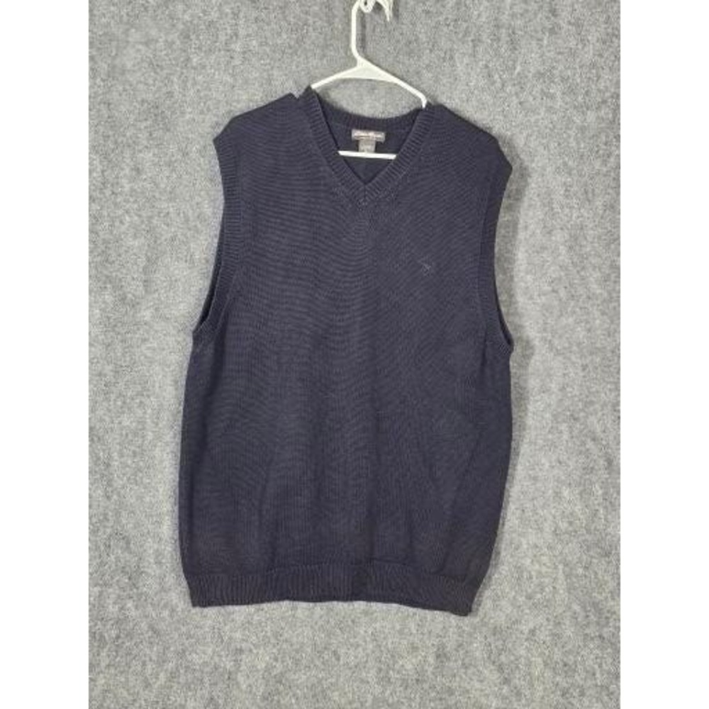 Mens XLT‎ Sweater Vest Navy Blue Cotton V Neck Eddie Bauer Ribbed Knit Tall XL